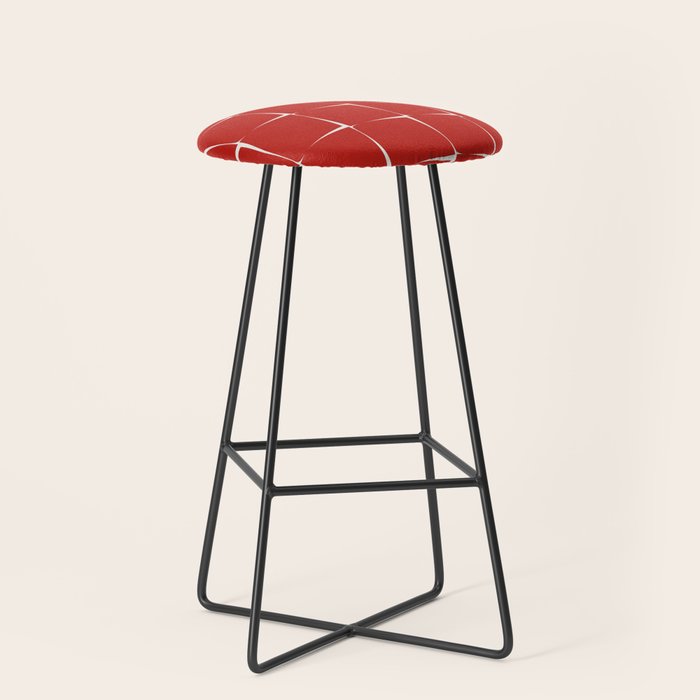 Mid Century Modern Flux Minimalist Check Grid Pattern in Red and Cream Stool Gallery Image 1