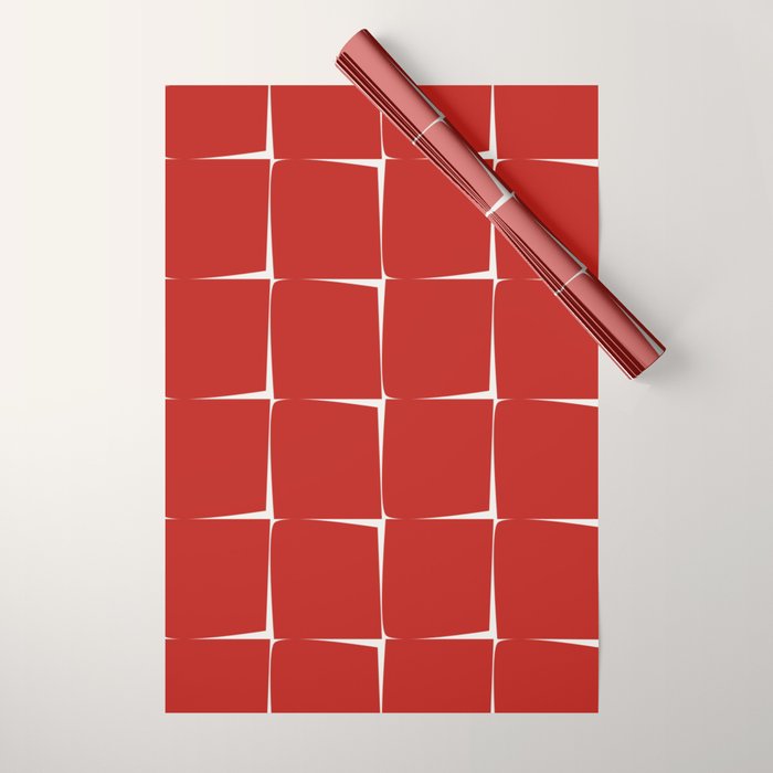 Mid Century Modern Flux Minimalist Check Grid Pattern in Red and Cream Wrapping Paper Gallery Image 1