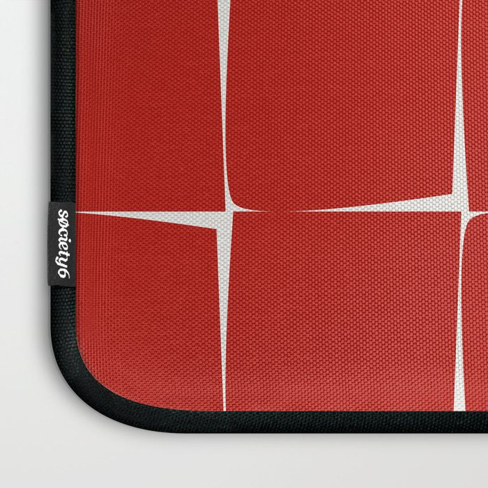 Mid Century Modern Flux Minimalist Check Grid Pattern in Red and Cream Laptop Sleeve Gallery Image 3