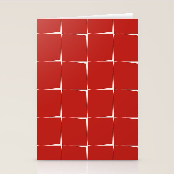 Mid Century Modern Flux Minimalist Check Grid Pattern in Red and Cream Stationery Card Gallery Image 2