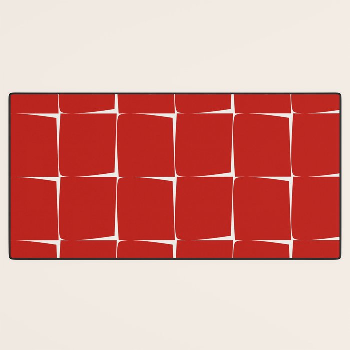 Mid Century Modern Flux Minimalist Check Grid Pattern in Red and Cream Desk Mat Gallery Image 3