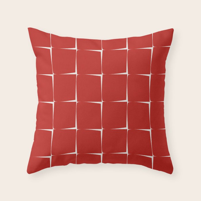 Mid Century Modern Flux Minimalist Check Grid Pattern in Red and Cream Throw Pillow Gallery Image 6
