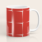 Mid Century Modern Flux Minimalist Check Grid Pattern in Red and Cream Coffee Mug Gallery Image 1