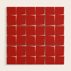 Mid Century Modern Flux Minimalist Check Grid Pattern in Red and Cream Wood Wall Art Gallery Image 1