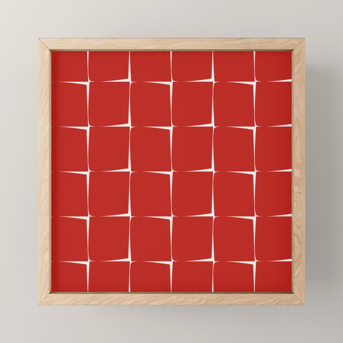 Mid Century Modern Flux Minimalist Check Grid Pattern in Red and Cream Mini Art Print Gallery Image 1