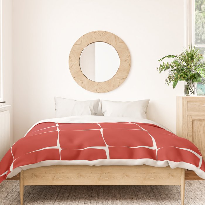 Mid Century Modern Flux Minimalist Check Grid Pattern in Red and Cream Duvet Cover Gallery Image 3
