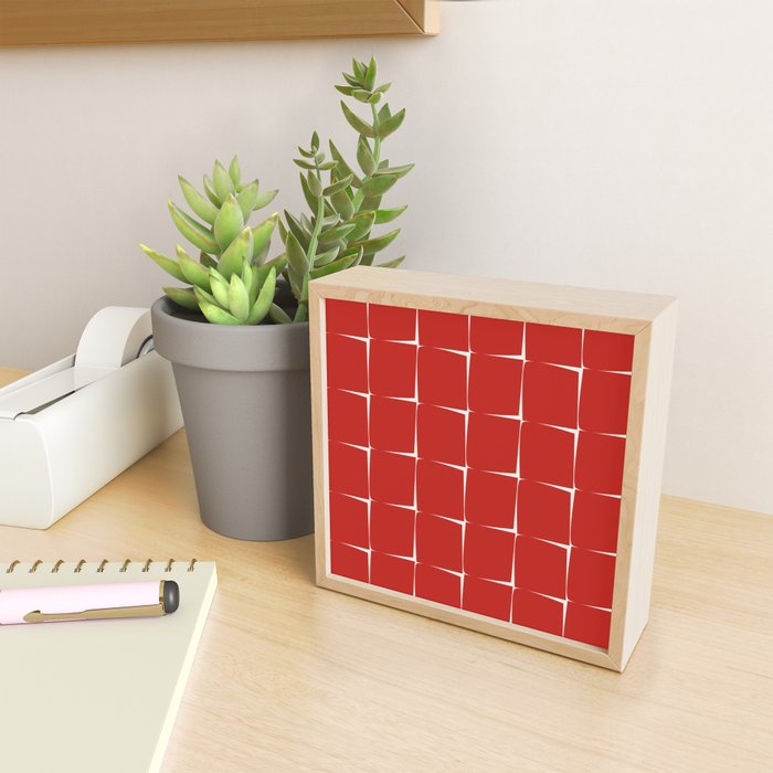 Mid Century Modern Flux Minimalist Check Grid Pattern in Red and Cream Mini Art Print Gallery Image 2