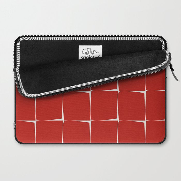 Mid Century Modern Flux Minimalist Check Grid Pattern in Red and Cream Laptop Sleeve Gallery Image 2