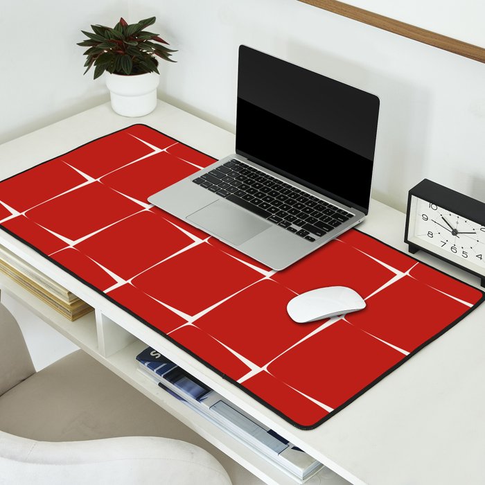 Mid Century Modern Flux Minimalist Check Grid Pattern in Red and Cream Desk Mat Gallery Image 2