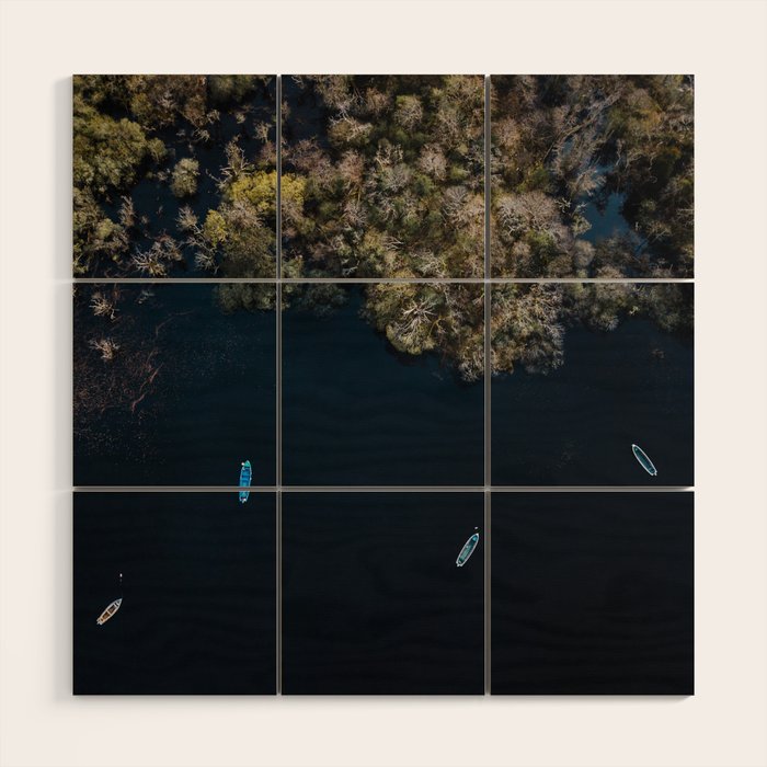 Drone photography | Aerial in Ireland above a lake Wood Wall Art Gallery Image 1