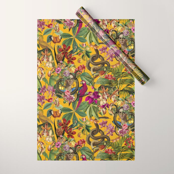 Snake Princess Tropical Jungle Vibes Multicolor Yellow Wrapping Paper Gallery Image 1