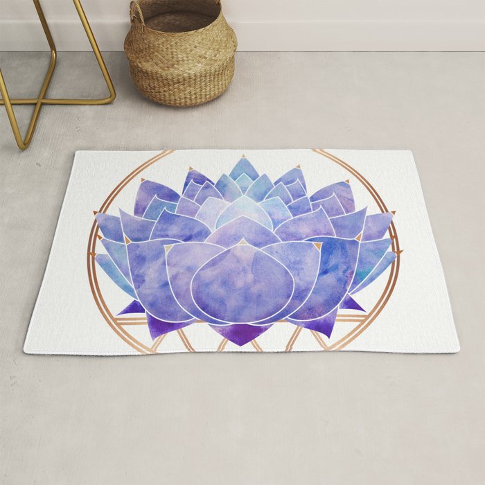 Violet Zen Lotus Flower Watercolor Rug Gallery Image 1