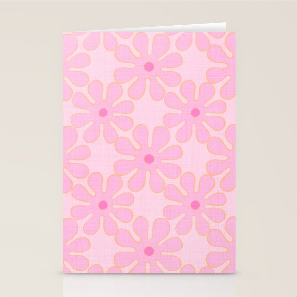 Pink Floral 70s Style Groovy Flowers Stationery Card Gallery Image 1