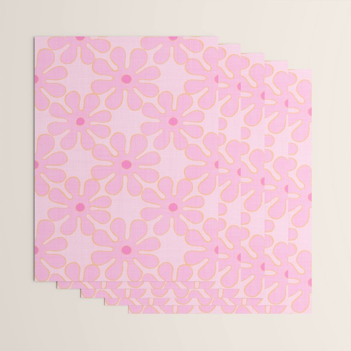Pink Floral 70s Style Groovy Flowers Wrapping Paper Gallery Image 3