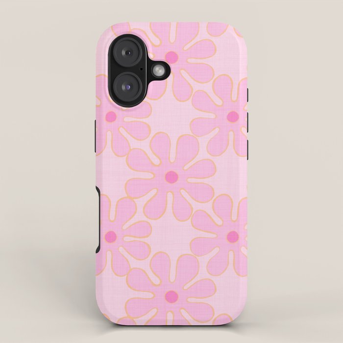 Pink Floral 70s Style Groovy Flowers iPhone Case Gallery Image 1