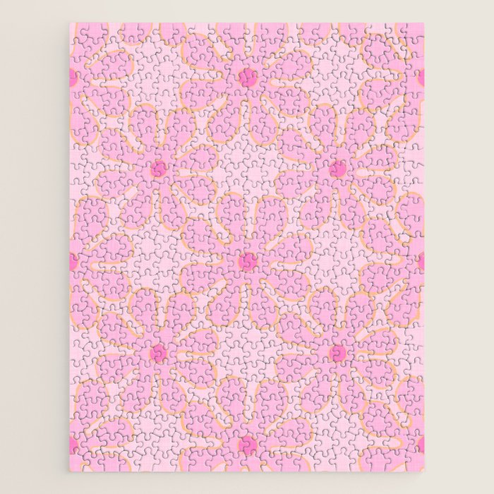 Pink Floral 70s Style Groovy Flowers Jigsaw Puzzle Gallery Image 1