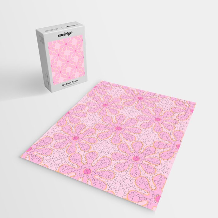 Pink Floral 70s Style Groovy Flowers Jigsaw Puzzle Gallery Image 2