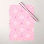 Pink Floral 70s Style Groovy Flowers Wrapping Paper Gallery Image 1