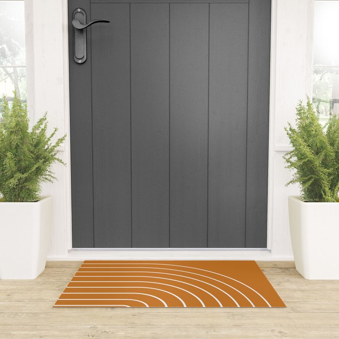 Minimal Arch XXII Bright 70s Orange Modern Geometric Lines Welcome Mat Gallery Image 3