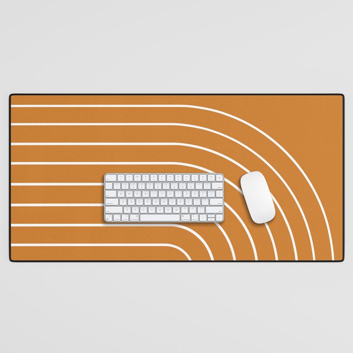 Minimal Arch XXII Bright 70s Orange Modern Geometric Lines Desk Mat Gallery Image 1