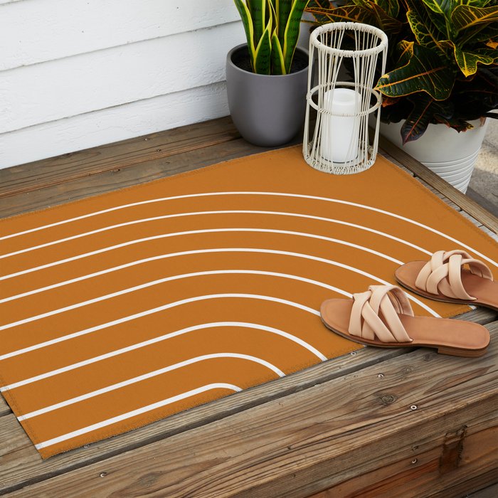 Minimal Arch XXII Bright 70s Orange Modern Geometric Lines Outdoor Rug Gallery Image 2
