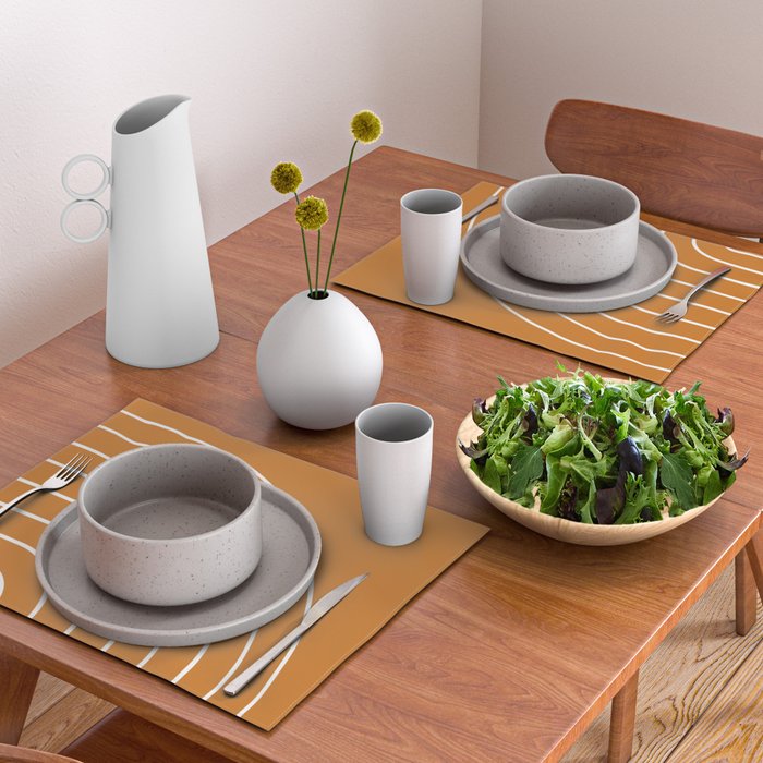 Minimal Arch XXII Bright 70s Orange Modern Geometric Lines Placemat Gallery Image 2