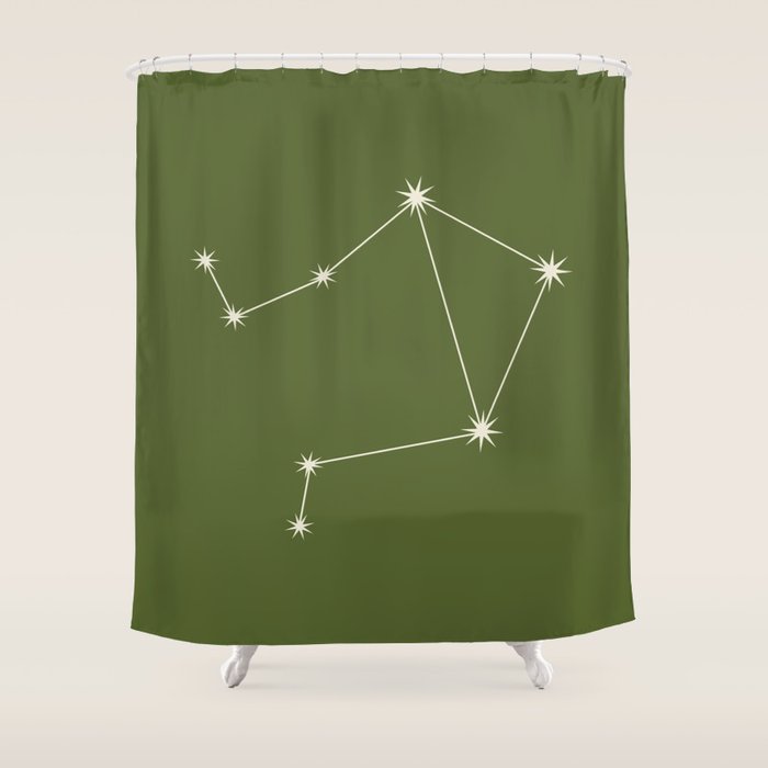 Libra Zodiac Star Constellation Line Art Olive Green Shower Curtain Gallery Image 1