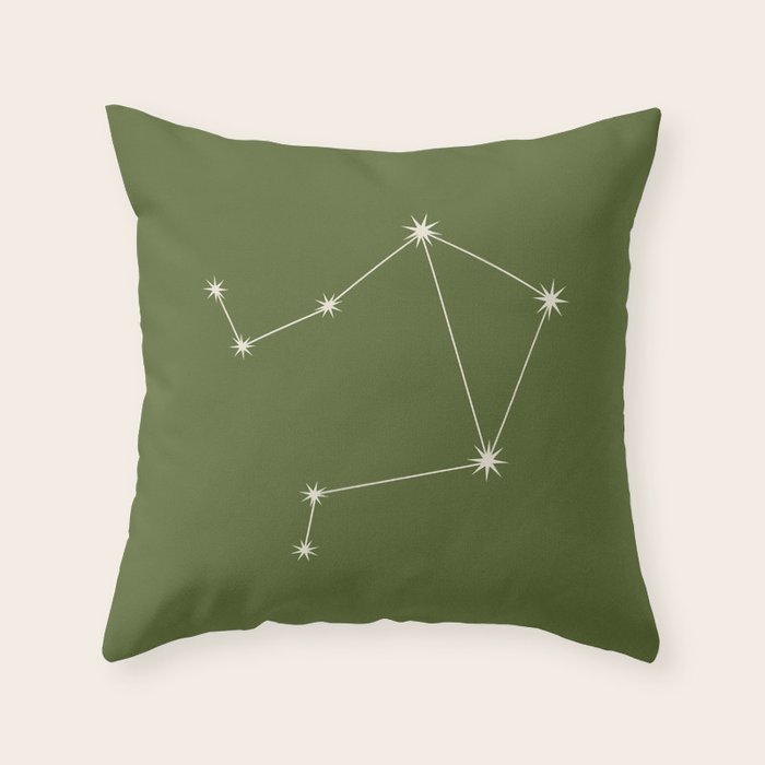 Libra Zodiac Star Constellation Line Art Olive Green Throw Pillow Gallery Image 6