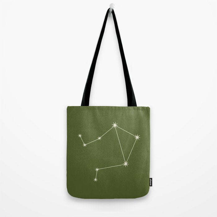 Libra Zodiac Star Constellation Line Art Olive Green Tote Bag Gallery Image 2
