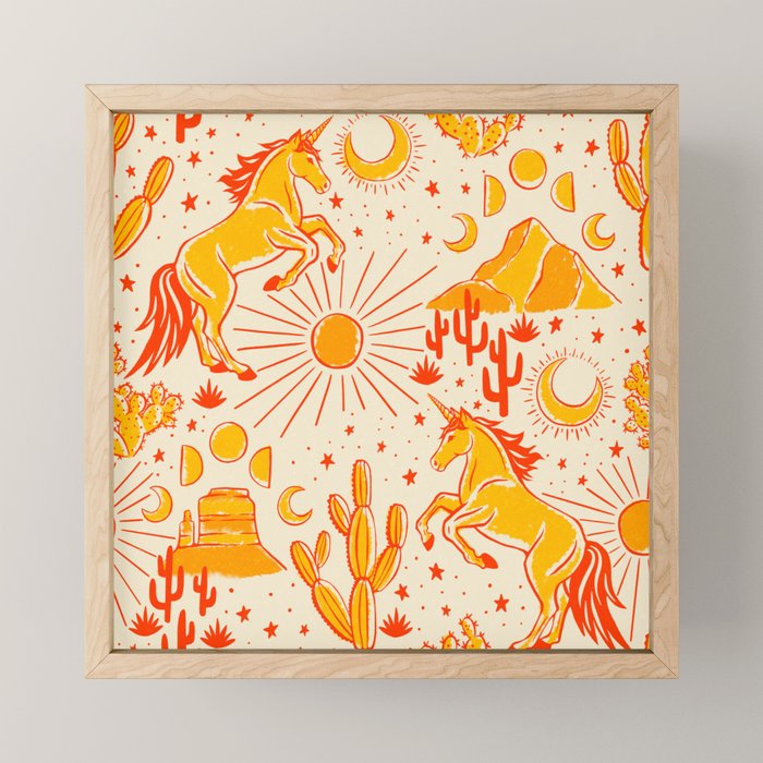 Desert Unicorn - yellow and red-orange Mini Art Print Gallery Image 1