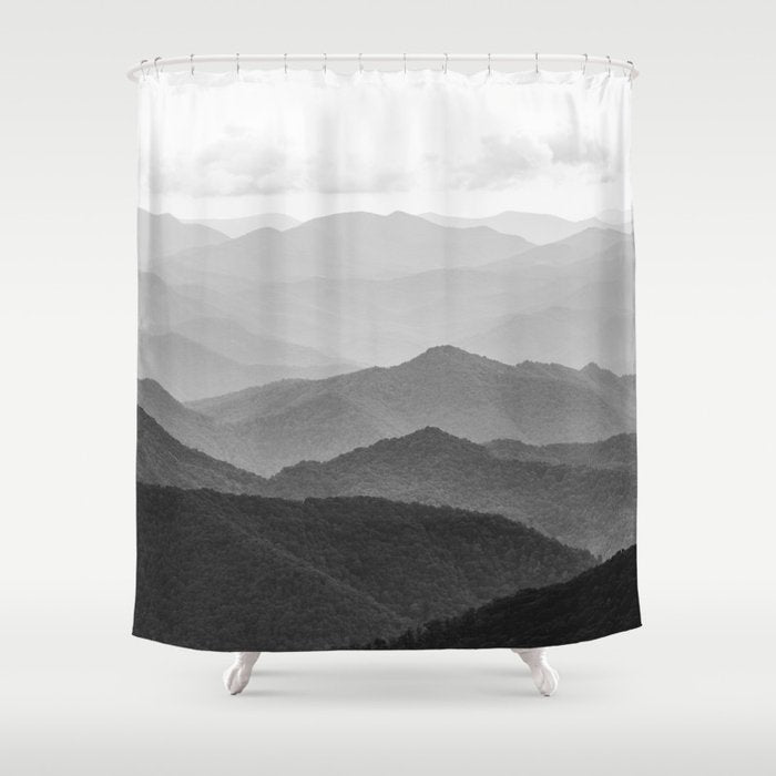 Forest Fade - Black and White Landscape Nature Photography Shower Curtain Gallery Image 1