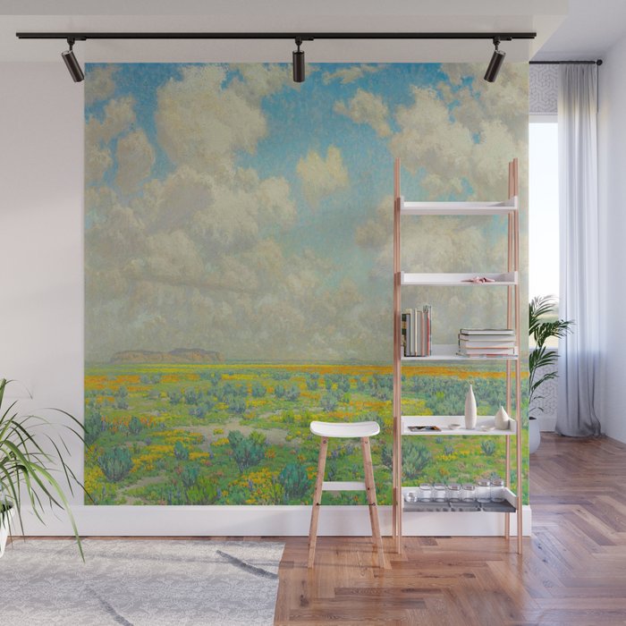 Granville Redmond Spring Antelope Valley Beautiful Landscape Painting Blue Sky Green Flower Filled F Wall Mural Gallery Image 1