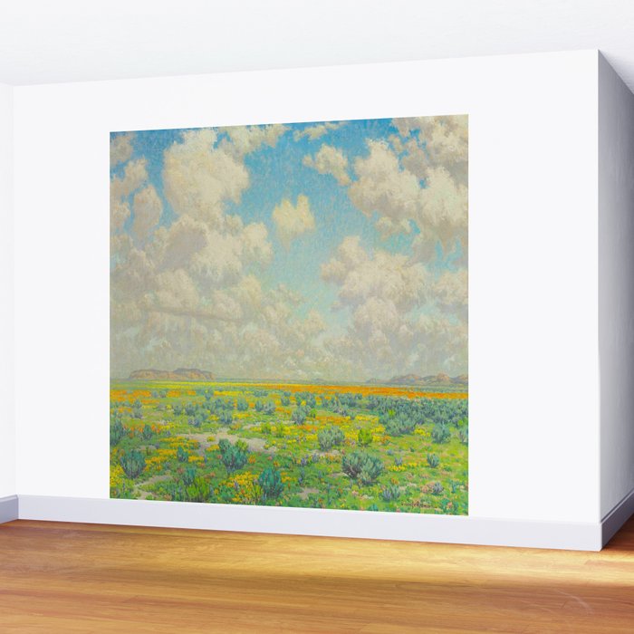 Granville Redmond Spring Antelope Valley Beautiful Landscape Painting Blue Sky Green Flower Filled F Wall Mural Gallery Image 2