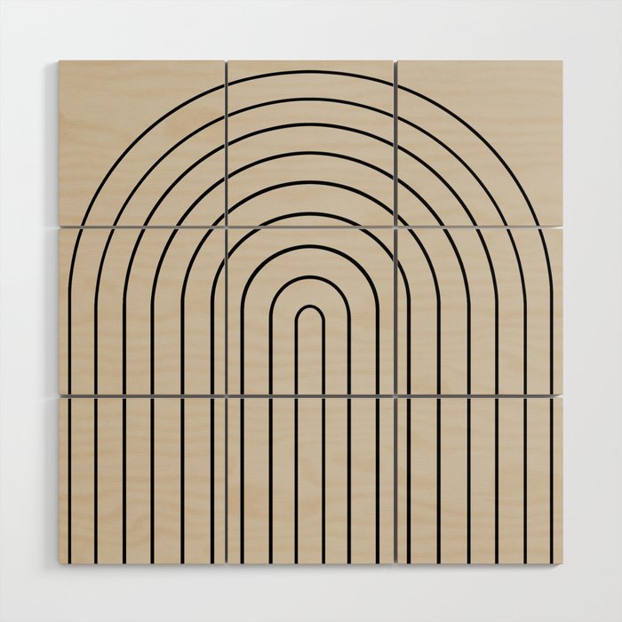 Minimal Arch LVII Vintage Creme and Black Modern Geometric Lines Wood Wall Art Gallery Image 1