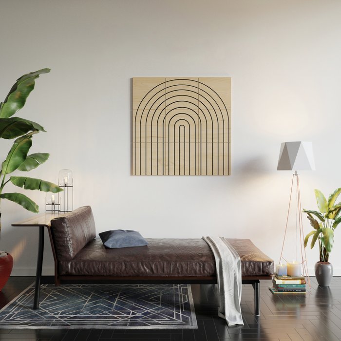 Minimal Arch LVII Vintage Creme and Black Modern Geometric Lines Wood Wall Art Gallery Image 2