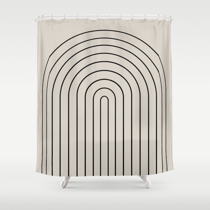 Minimal Arch LVII Vintage Creme and Black Modern Geometric Lines Shower Curtain Gallery Image 1