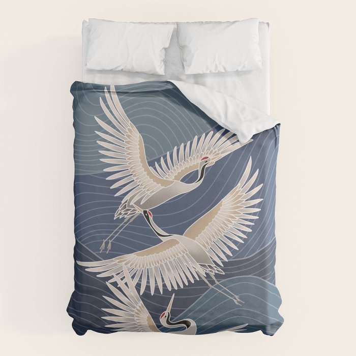 cranes, asian style art Duvet Cover Gallery Image 6