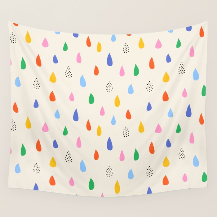 Happy Raindrops - Kids Minimalist Pattern Wall Tapestry Gallery Image 4