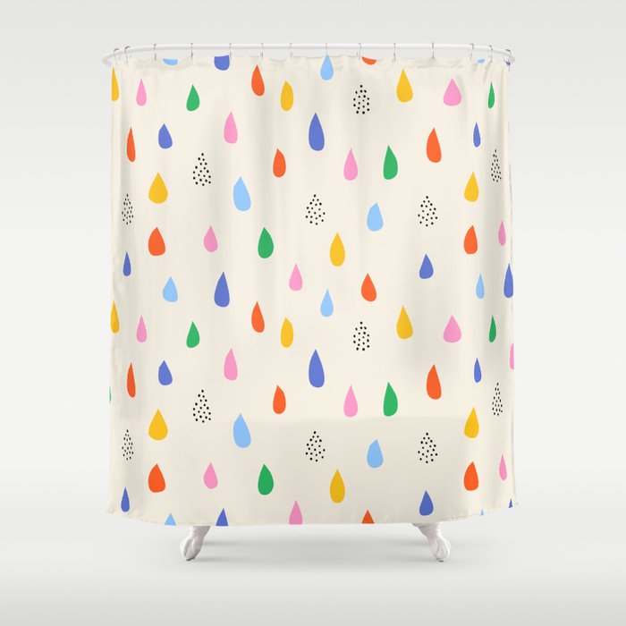Happy Raindrops - Kids Minimalist Pattern Shower Curtain Gallery Image 1