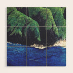 Haka Shore - Nature Ukiyo Landscape in Green & Blue Wood Wall Art Gallery Image 1