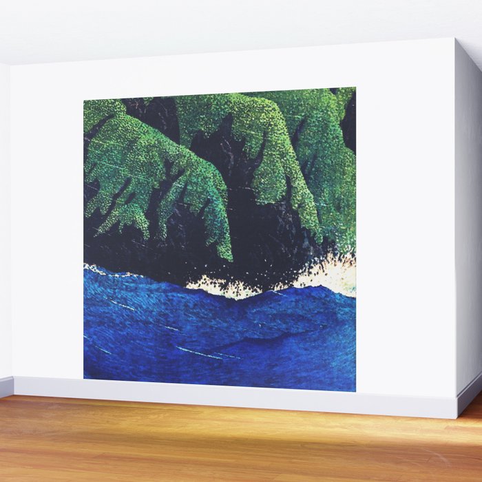 Haka Shore - Nature Ukiyo Landscape in Green & Blue Wall Mural Gallery Image 2