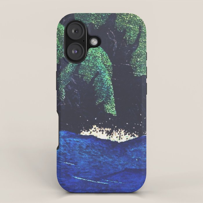 Haka Shore - Nature Ukiyo Landscape in Green & Blue iPhone Case Gallery Image 1