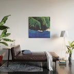 Haka Shore - Nature Ukiyo Landscape in Green & Blue Wood Wall Art Gallery Image 2