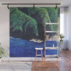 Haka Shore - Nature Ukiyo Landscape in Green & Blue Wall Mural Gallery Image 1