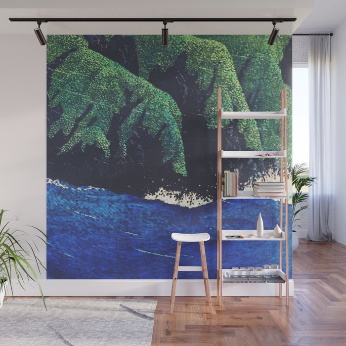 Haka Shore - Nature Ukiyo Landscape in Green & Blue Wall Mural Gallery Image 1