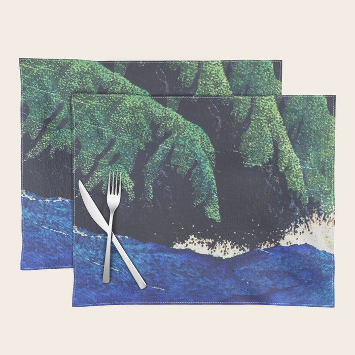Haka Shore - Nature Ukiyo Landscape in Green & Blue Placemat Gallery Image 1