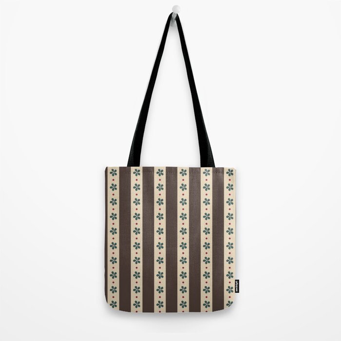 Brown Stripes And Flowers Tote Bag Gallery Image 2