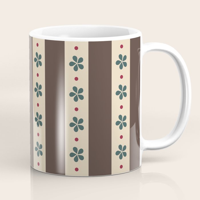 Brown Stripes And Flowers Coffee Mug Gallery Image 1