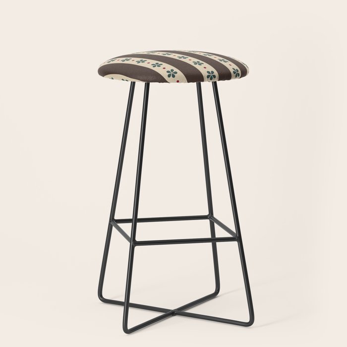 Brown Stripes And Flowers Stool Gallery Image 1