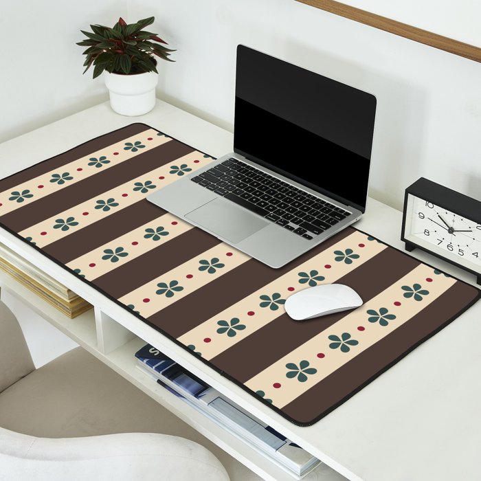 Brown Stripes And Flowers Desk Mat Gallery Image 2